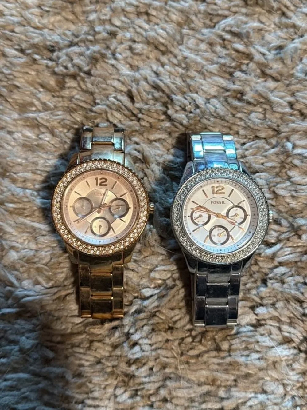 Fossil Women's Dual Crystal Accent Bracelet Watch in Gold and Silver
